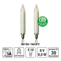 LED-Filament Schaftkerzen für innen und außen, 8V, 2er Blister
