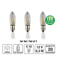 LED-Filament-Topcandles, warm-white, clear candle  E10 12V 0,3W, 3 pcs. per blistercard