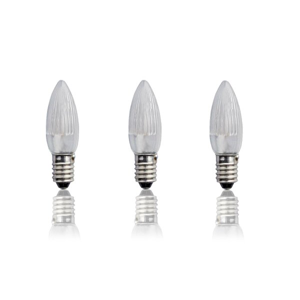 LED-Riffelkerze, warm-weiß, klare Kerze,  8 - 55 V, E10, 3er Blister