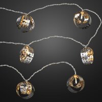 8-pcs. LED-Lightchain with metal rings, warm-white, transparent cable, battery-operated