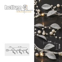 16-pcs. LED-Lightchain with silver leafs and balls, warm-white, transparent cable, battery-operated