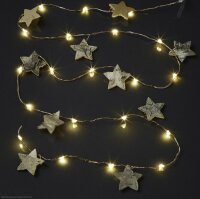20-piece LED light chain with wooden stars, 20 warm-white...