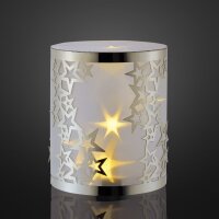 LED-Metal-Decolight round,  Stars + 3D-Foil, warm-white LEDs, battery operated