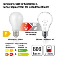LED-Filament-Lampe A60, E27, 7W, Glas milchig, 806 lm