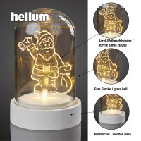 LED-Glas-Glocke mit Acryl Weihnachtsmann, 1 LED warm-weiß, Batterien inkl.