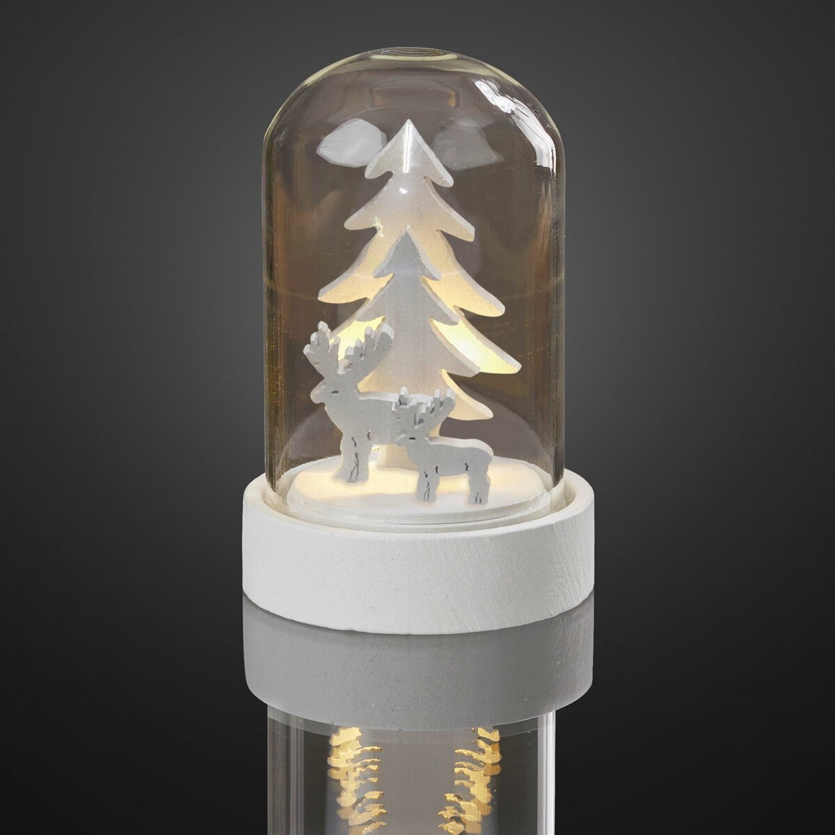 LED-Deko-Glocke mit Tannenbäumen und Rentieren, LEDs, batt warm-weiße