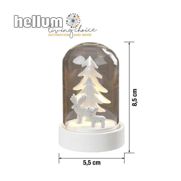 LED-Deko-Glocke mit Tannenbäumen und warm-weiße LEDs, Rentieren, batt