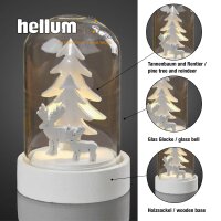 LED-Deko-Glocke mit Tannenbäumen und Rentieren, warm-weiße LEDs, batteriebetrieben