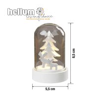 LED-Glas-Glocke mit Tannenbäumen und Rentieren, 1 LED warm-weiß, Batterien inkl.