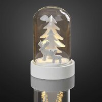 LED-Glas-Glocke mit Tannenbäumen und Rentieren, 1...