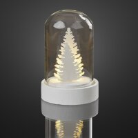 LED-Glas-Glocke mit Tannenbäumen, 1 LED warm-weiß, Batterien inkl.