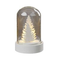 LED-Glas-Glocke mit Tannenbäumen, 1 LED ww, Batterien inkl.