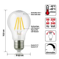 LED-Filament-Lampe A60, E27, 7W, Glas klar, 806 lm
