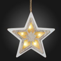 LED-3D Star white/stained, 5 warm-white LEDs, battery...