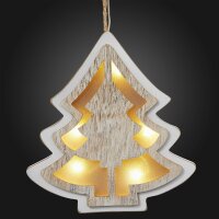 LED-3D Christmas Tree, to hang, white stained, 5 warm-white LEDs, battery operated