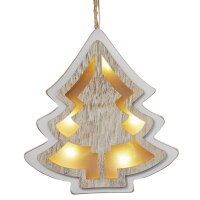 LED-3D Christmas Tree, to hang, white stained, 5 warm-white LEDs, battery operated