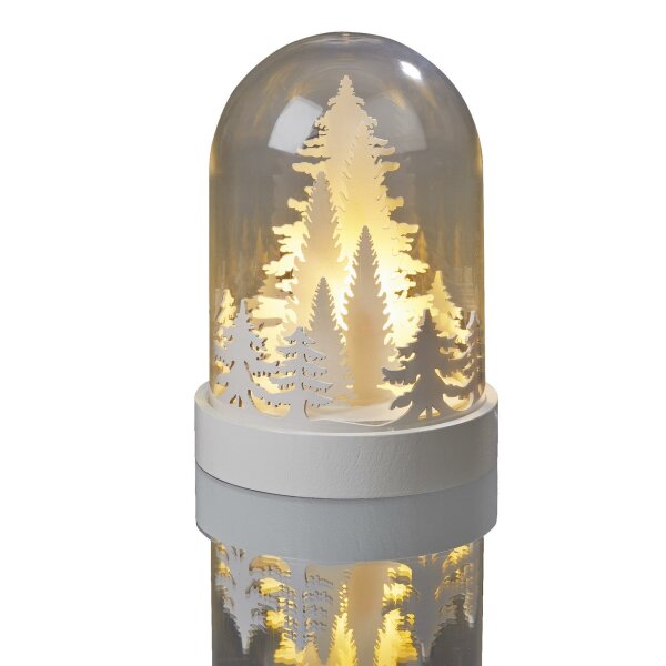 LED-Glocke mit weißen Tannenbäumen, 3 LEDs ww, batteriebetrieben