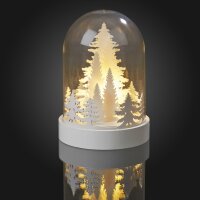 LED-Glocke mit weißen Tannenbäumen, 3 LEDs warm-weiß, batteriebetrieben