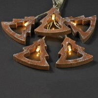 10-pcs. Lightchain with wooden trees, warm-white, transparent cable, battery operated