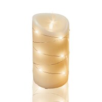 LED Waxcandle witht LED-Lightchain "Morning Dew", white, 8 cm high, warm-white LEDs