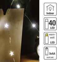 LED-Lichterkette, mit transparenten funkelnden Sternen, 40 LEDs warm-weiß, mit Timer, batteriebetrieben