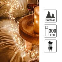 300-pcs. LED-Lightchain, amber, copperwire silvercoated, Outdoor-Transformer