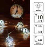 LED-Lichterkette mit dekorativen Metall-Bällen, 10 LEDs warm-weiß, batteriebetrieben