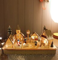 LED-Holzleuchter „Winterliches Dorfleben mit...
