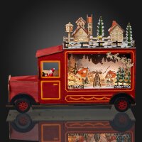 LED-Lastwagen aus Holz, rot, 2 stöckige Winterszene,...