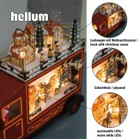 LED-Truck, red, Winterscene "Village", 15 warm-white  LEDs, battery operated