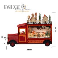 LED-Truck, red, Winterscene "Village", 15 warm-white  LEDs, battery operated