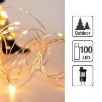 100-pcs. LED-Lightchain, amber, copperwire silvercoated, Outdoor-Transformer