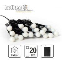 20-pcs. LED-Ball-Lightchain, cold white, black cable, battery operated, with timer, for indoor use