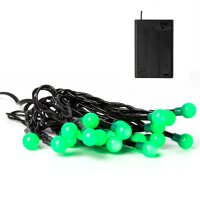 20-pcs. LED-Ball-Lightchain, green, black cable, battery operated, with timer, for indoor use