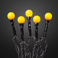 20-pcs. LED-Ball-Lightchain, yellow, black cable, battery operated, with timer, for indoor use