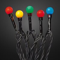 20-pcs. LED-Ball-Lightchain, multicoloured, black cable, battery operated, with timer, for indoor use