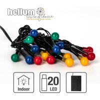 20-pcs. LED-Ball-Lightchain, multicoloured, black cable, battery operated, with timer, for indoor use