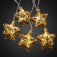 10-pcs. Lightchain with Glass-Stars, warm-white, transparent cable, battery operated