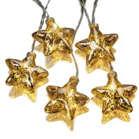 10-pcs. Lightchain with Glass-Stars, warm-white, transparent cable, battery operated