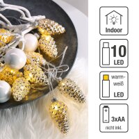10-pcs. LED-Lightchain with Fir-Cones, warm-white, transparent cable, battery-operated