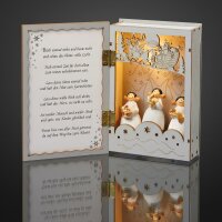 LED-Holzbuch mit Engeln und Musik, 1 LED warm-weiß, batteriebetrieben