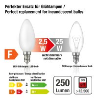 LED-Kerzenlampe C35, E14, 2,5W, Glas matt 250 lm