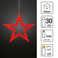 LED wooden star red, 30 LEDs