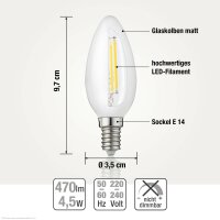 LED Candle Bulb C35, E14, 4,5W, glass milky, 470 lm