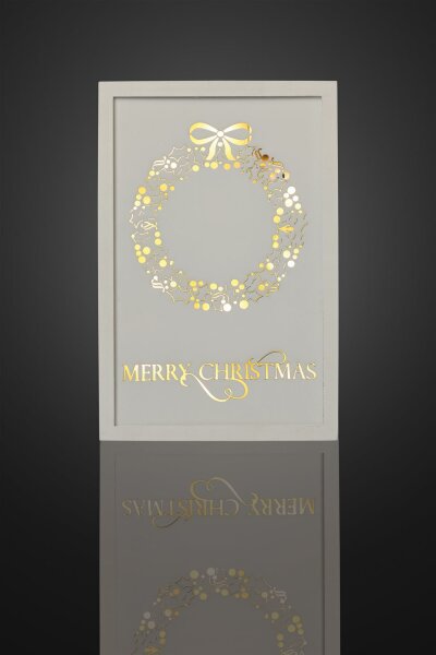 LED wooden picture with wreath "Merry Christmas