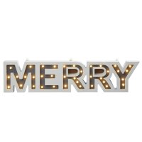 LED-Schrift "Merry", 37 LEDs, warm-weiß, mit Timer, batteriebetrieben