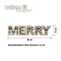 LED-Schrift "Merry", 37 LEDs, warm-weiß, mit Timer, batteriebetrieben