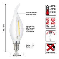 LED-Filament-Lampe CA35, E14, 2,5W, Glas milchig, 250 lm