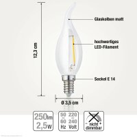 LED-Windstoß-Lampe CA35, E14, 2,5W, Glas matt, 250 lm