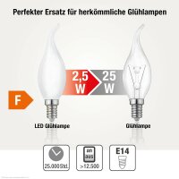 LED-Windstoß-Lampe CA35, E14, 2,5W, Glas matt, 250 lm